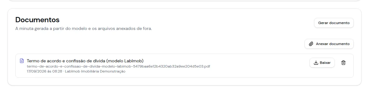 Documentos do acordo com o termo de acordo e confissão de dívida